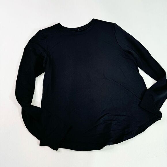 Lululemon Top Womens 8 Black Solid Long-Sleeve Crew-Neck Pullover T-Shirt - Picture 1 of 7